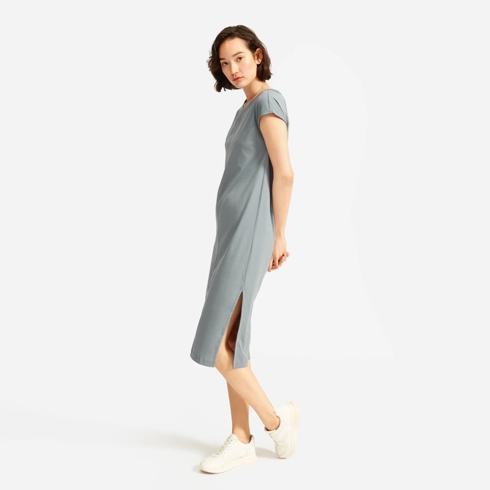 Everlane Lux Cotton Side Slit Tee Dress Faded Sage Size M - Picture 3 of 16